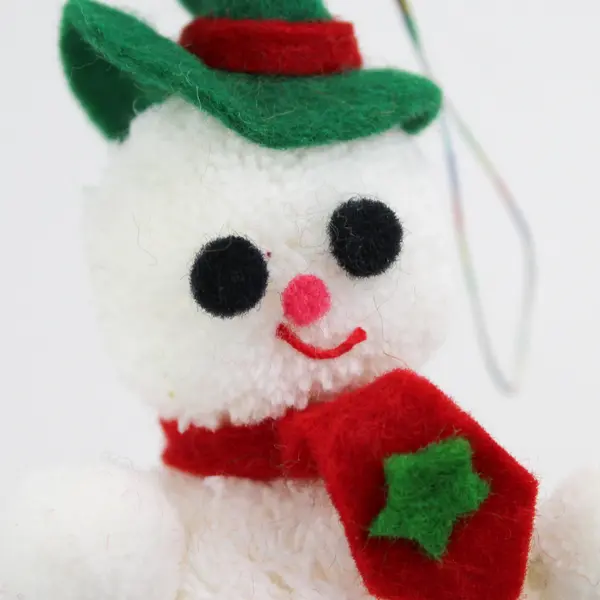 Vintage Yarn Plush Snowman Ornament Handcrafted 4in Holiday Collectible