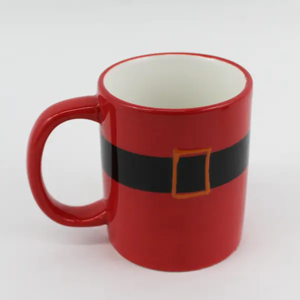 Set of 2 Red Santa Suit Ceramic Coffee Mugs with Belt Holiday