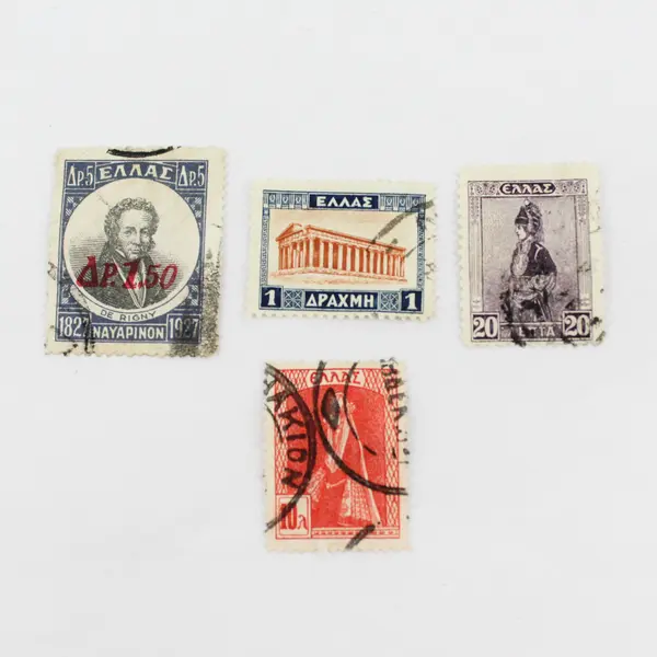 Lot Of 4 Greece Mixed Stamps Used 1920s Soldier Admiral Parthenon 