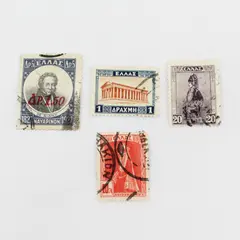 Lot Of 4 Greece Mixed Stamps Used 1920s Soldier Admiral Parthenon 