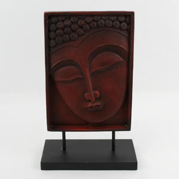 Carved Wooden Buddha Face Wall Panel Hanging 14.5 x 9 in