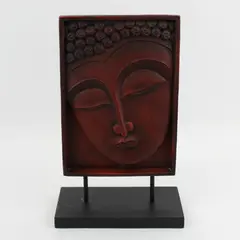 Carved Wooden Buddha Face Wall Panel Hanging 14.5 x 9 in