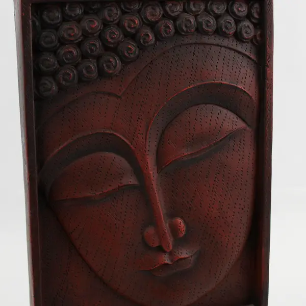 Carved Wooden Buddha Face Wall Panel Hanging 14.5 x 9 in