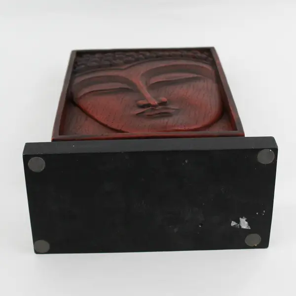 Carved Wooden Buddha Face Wall Panel Hanging 14.5 x 9 in