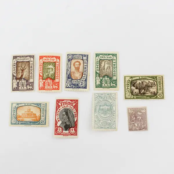 Lot Of 9 Ethiopia Mixed Stamps Mint Hinged Early 1900s Wildlife Selassie