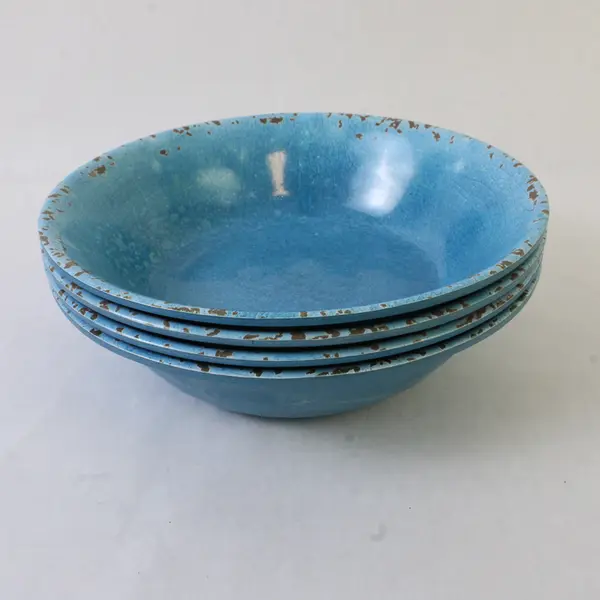 Set of 4 Studio California Turquoise Crackle Melamine Cereal/Salad Bowls 7.5in