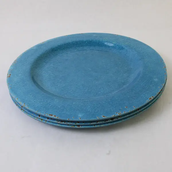 Set of 3 Studio California Turquoise Carmelo Crackle Melamine 9in Salad Plates