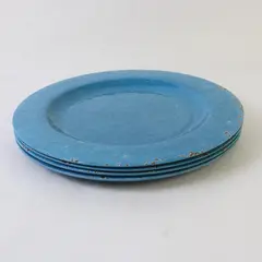 Set of 4 Studio California Carmelo Turquoise Crackle Melamine Dinner Plates 