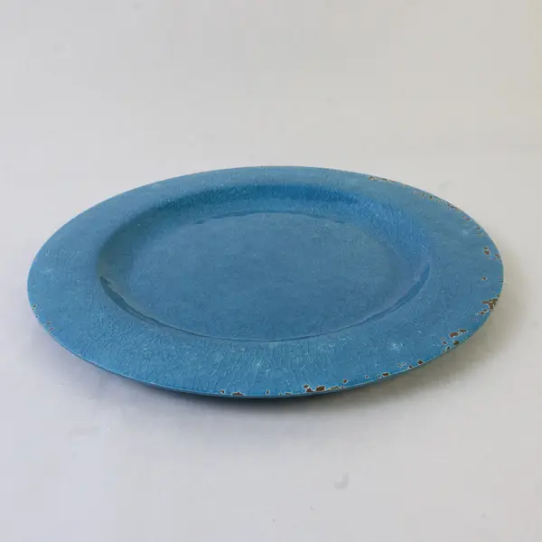 Set of 4 Studio California Carmelo Turquoise Crackle Melamine Dinner Plates 