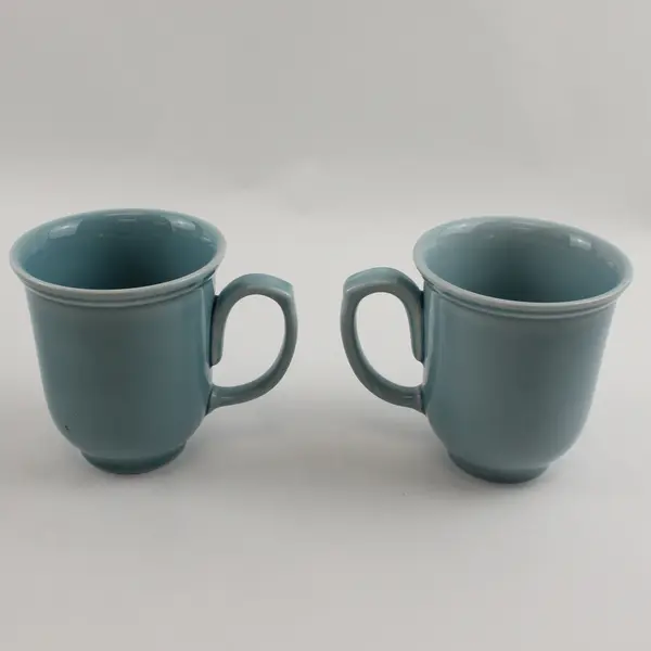 Lot Of 2 Matching Threshold Wellsbridge Aqua Patterned Stoneware Mugs 4.5" Tall
