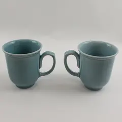 Lot Of 2 Matching Threshold Wellsbridge Aqua Patterned Stoneware Mugs 4.5" Tall
