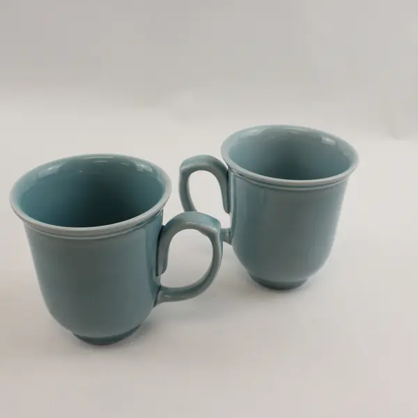 Lot Of 2 Matching Threshold Wellsbridge Aqua Patterned Stoneware Mugs 4.5" Tall