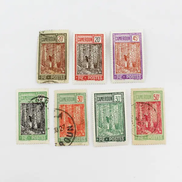 Lot Of 7 French Cameroon Rubber Harvest Stamps 1920s Mixed Used Mint Hinged
