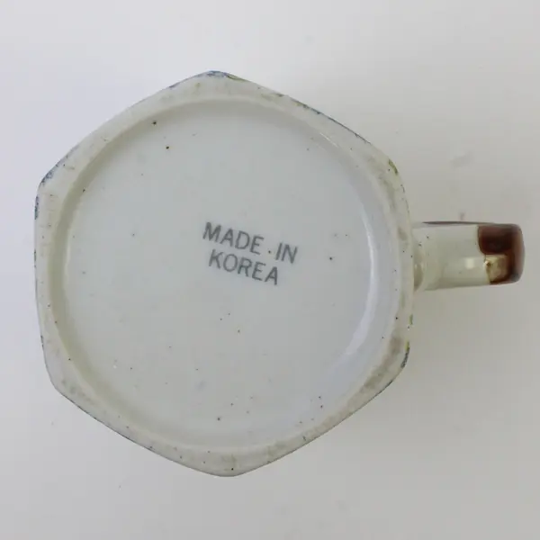 Unbranded Blue Floral Patterned Ceramic Hexagon Shaped  Mug W/ Handle 4" Tall