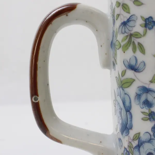 Unbranded Blue Floral Patterned Ceramic Hexagon Shaped  Mug W/ Handle 4" Tall