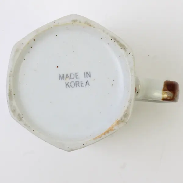 Unbranded Pink Floral Patterned Ceramic Hexagon Shaped  Mug W/ Handle 4" Tall