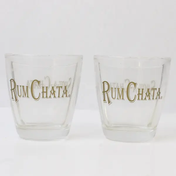 Lot Of 2 Rum Chata Clear Glass "Shot-A-Chata" Split Shot Glasses 2.5" Tall