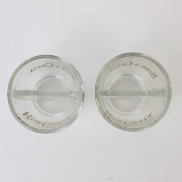 Lot Of 2 Rum Chata Clear Glass "Shot-A-Chata" Split Shot Glasses 2.5" Tall