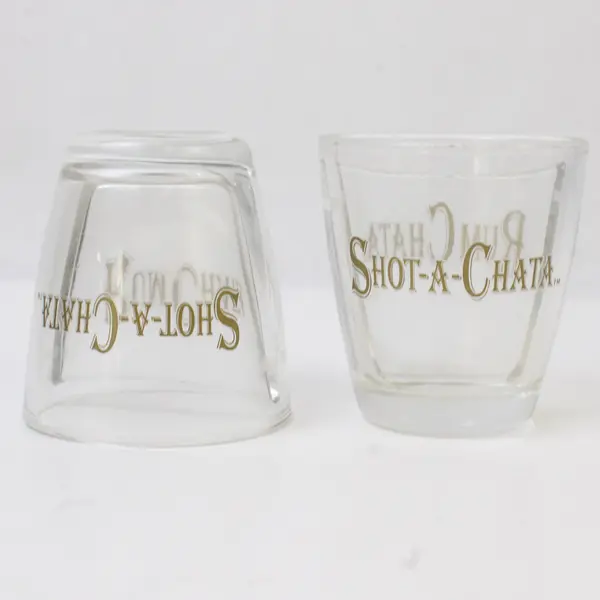 Lot Of 2 Rum Chata Clear Glass "Shot-A-Chata" Split Shot Glasses 2.5" Tall