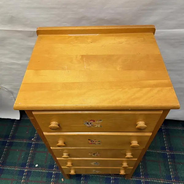Vintage Light Wood 5 Drawer Dresser With Decals- Local Pickup Only