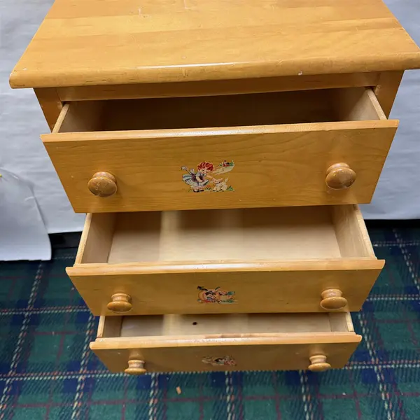 Vintage Light Wood 5 Drawer Dresser With Decals- Local Pickup Only