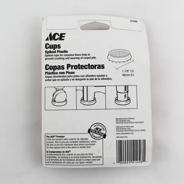 Ace 51256 Set of 4 Spiked Plastic Furniture Cups for 1-7/8 in Round Legs