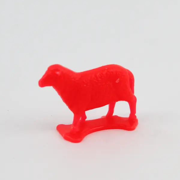 Lot of 5 Vintage Plastic Toys - 3 Green Sheep, 1 Red Sheep & Brown Cowboy