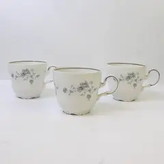 Lot Of 3 Johann Haviland Blue Garland Patterned Silver Trim Flat Cups 3.25" Tall