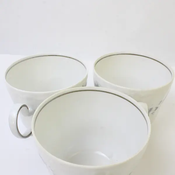Lot Of 3 Johann Haviland Blue Garland Patterned Silver Trim Flat Cups 3.25" Tall