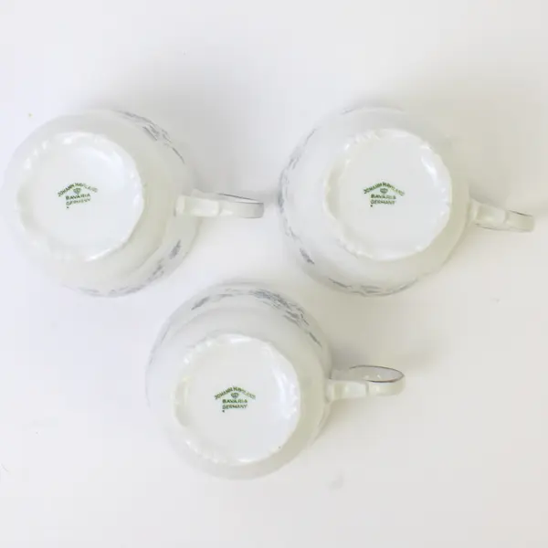 Lot Of 3 Johann Haviland Blue Garland Patterned Silver Trim Flat Cups 3.25" Tall