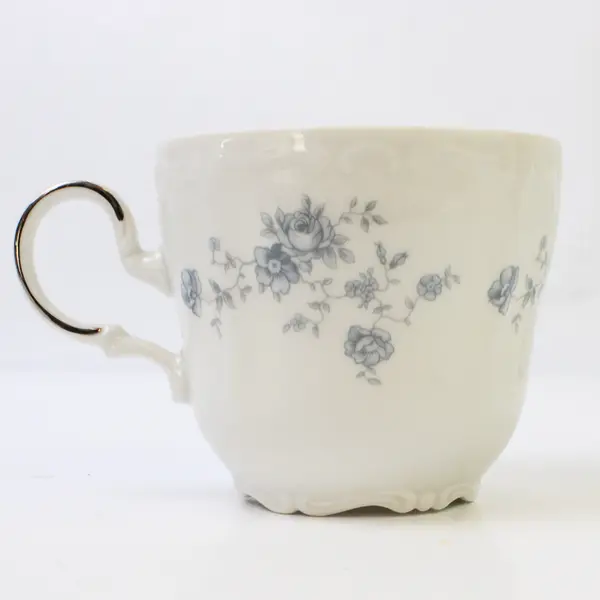 Lot Of 3 Johann Haviland Blue Garland Patterned Silver Trim Flat Cups 3.25" Tall