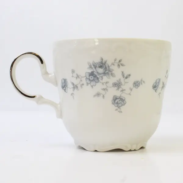 Lot Of 3 Johann Haviland Blue Garland Patterned Silver Trim Flat Cups 3.25" Tall