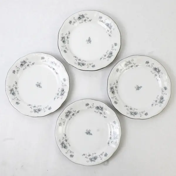 Lot Of 4 Johann Haviland Blue Garland Patterned Silver Trim Saucers 6.25"