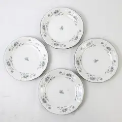 Lot Of 4 Johann Haviland Blue Garland Patterned Silver Trim Saucers 6.25"