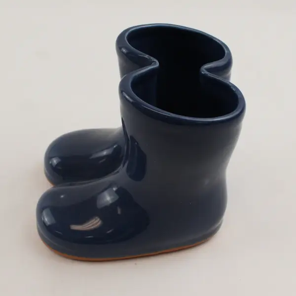 Ceramic Blue Rain Boot Planter - Decorative Succulent & Herb Pot