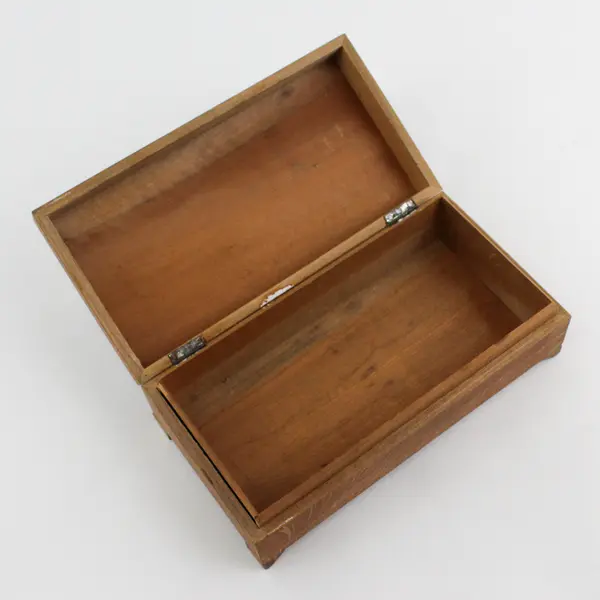 Vintage Wooden Jewelry Trinket Box Painted Silhouette Georgian Couple with Dog