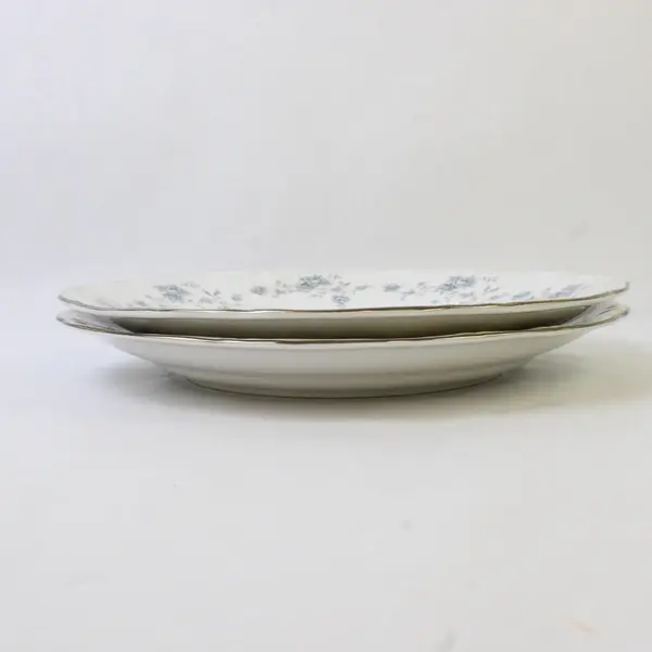 Lot Of 2 Johann Haviland Blue Garland Patterned Silver Trim Dinner Plates 10.25"