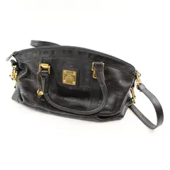 Vintage HCL German Handcrafted Leather Black/Gray Satchel Purse 