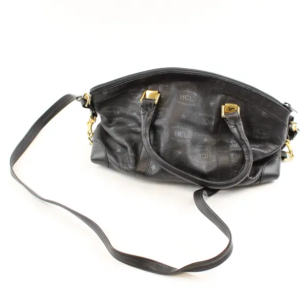 Vintage HCL German Handcrafted Leather Black/Gray Satchel Purse 