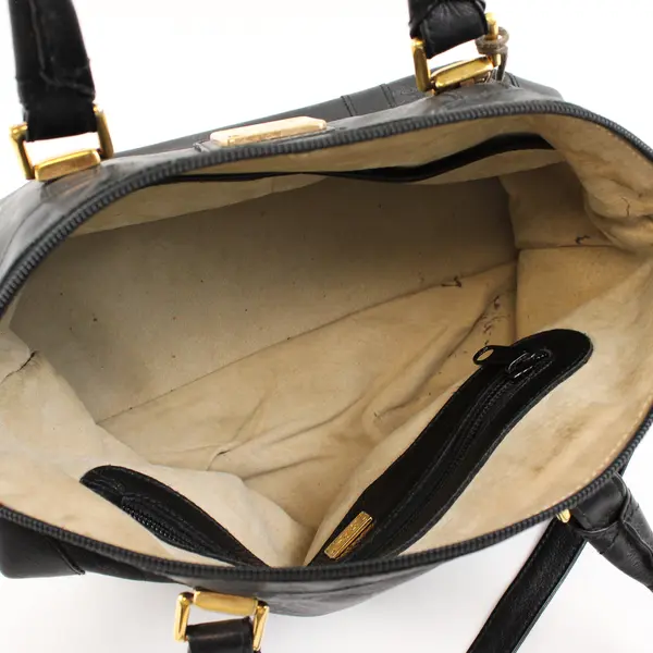 Vintage HCL German Handcrafted Leather Black/Gray Satchel Purse 