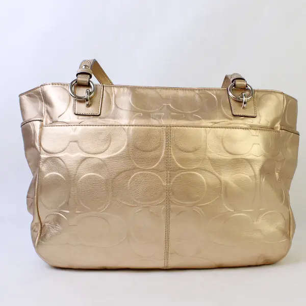 Coach Y2K Gallery Embossed Metallic Gold Leather East West Tote Handbag #F17730