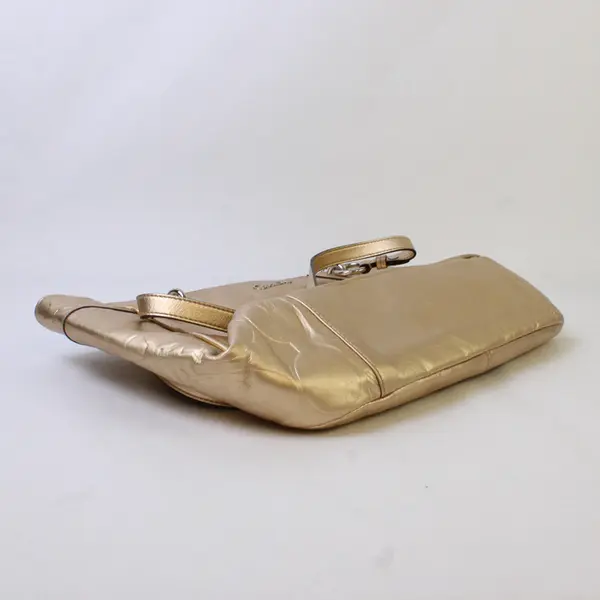 Coach Y2K Gallery Embossed Metallic Gold Leather East West Tote Handbag #F17730