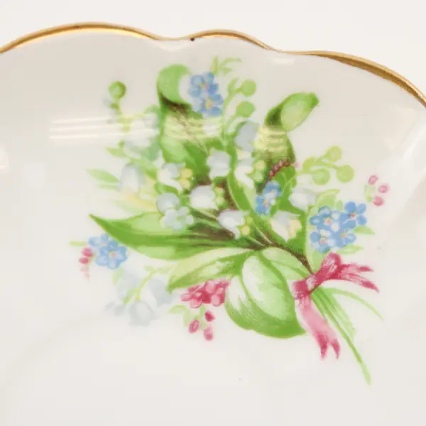 Victoria C&E Bone China Saucer Lily of the Valley Gold Trim 5.5"