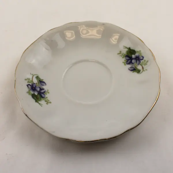 Vintage Porcelain Saucer Violet Floral Pattern Gold Trim 5.5in