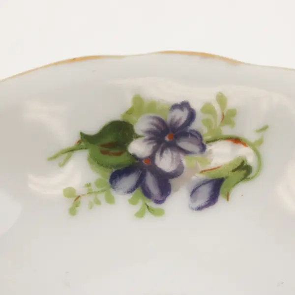Vintage Porcelain Saucer Violet Floral Pattern Gold Trim 5.5in