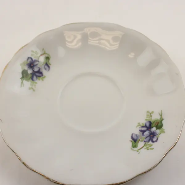 Vintage Porcelain Saucer Violet Floral Pattern Gold Trim 5.5in
