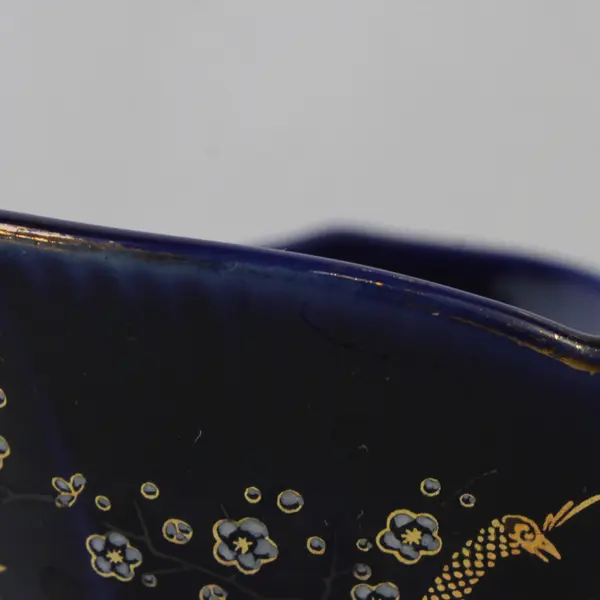 Unbranded Japanese Cobalt Blue Cherry Blossom Shaped Small Ceramic Bowl 4.75"