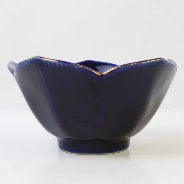 Unbranded Japanese Cobalt Blue Cherry Blossom Shaped Small Ceramic Bowl 4.75"