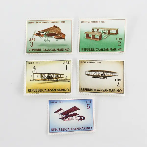 Lot Of 5 San Marino Historic Plane Stamps 1962 Mint Never Hinged OG