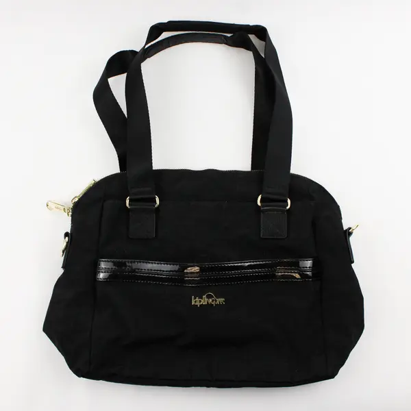 Kipling Black Nylon w/Gold Accents Shoulder Tote Bag